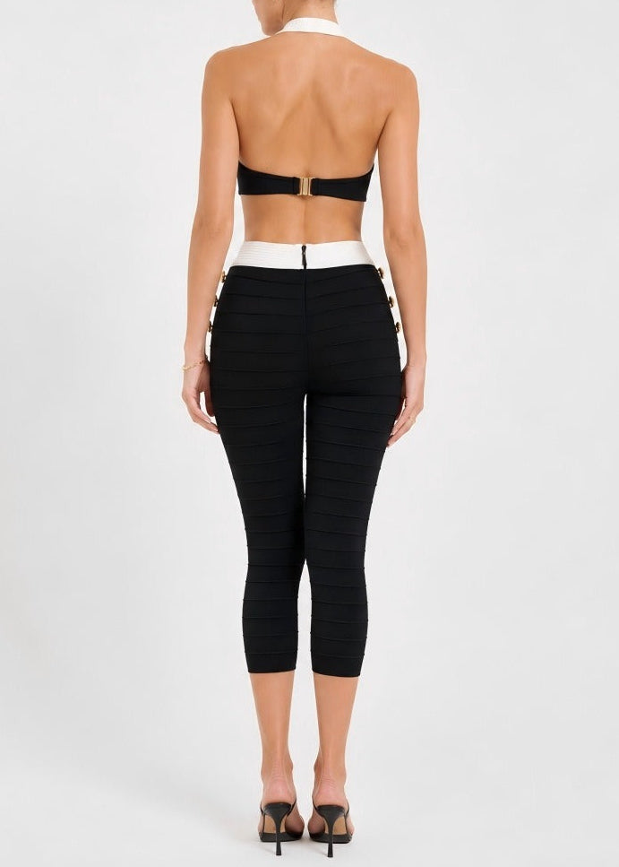 Keesa Halter Neck Button Capri Pants Set