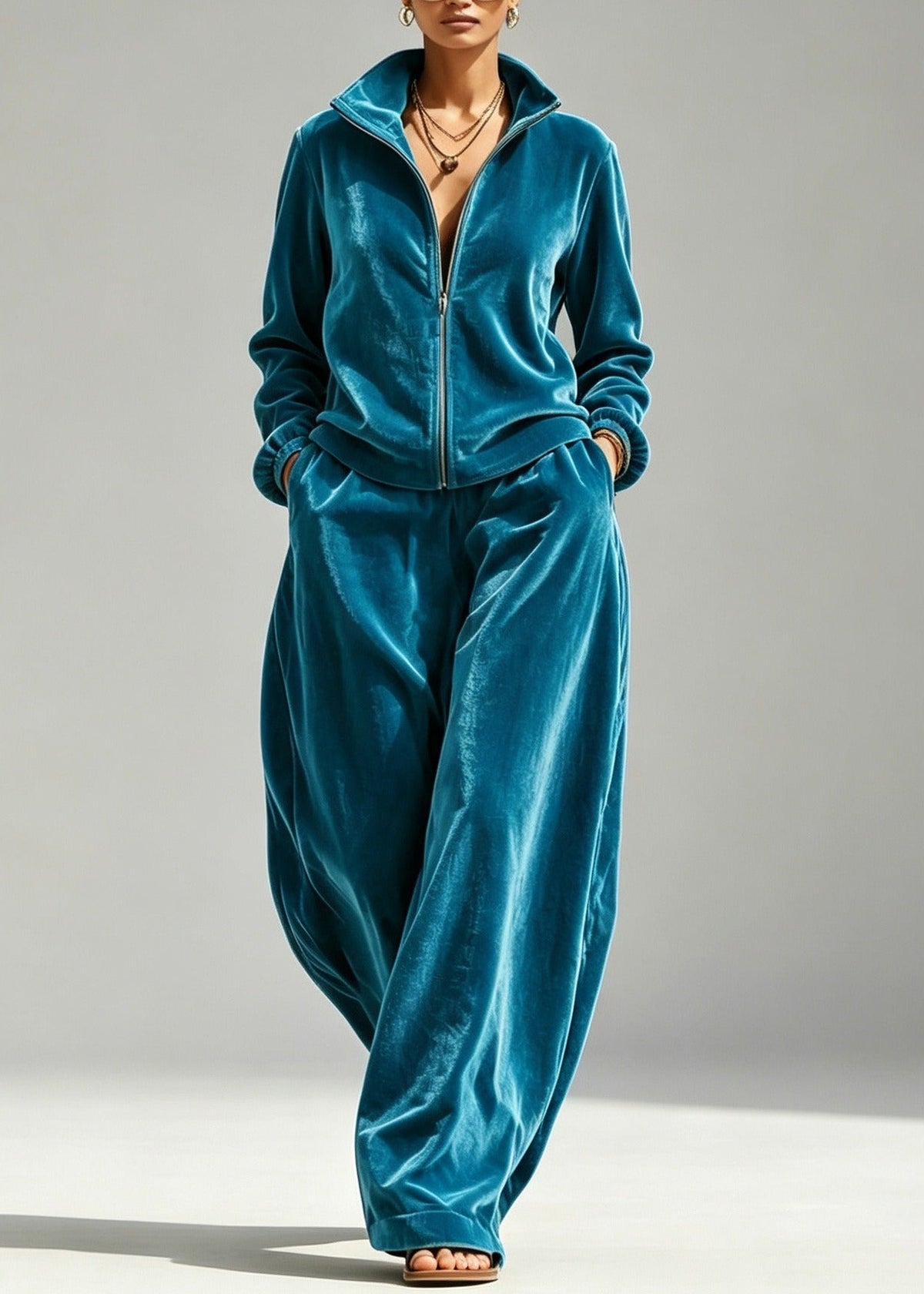 Kumar Balloon Sleeve Velvet Pants Set