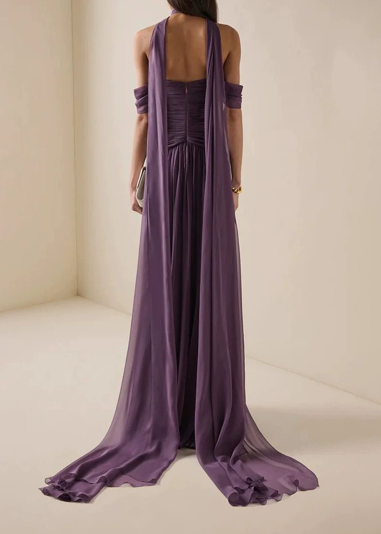 Famke Off Shoulder Ruch Scarf Maxi Dress In Purple