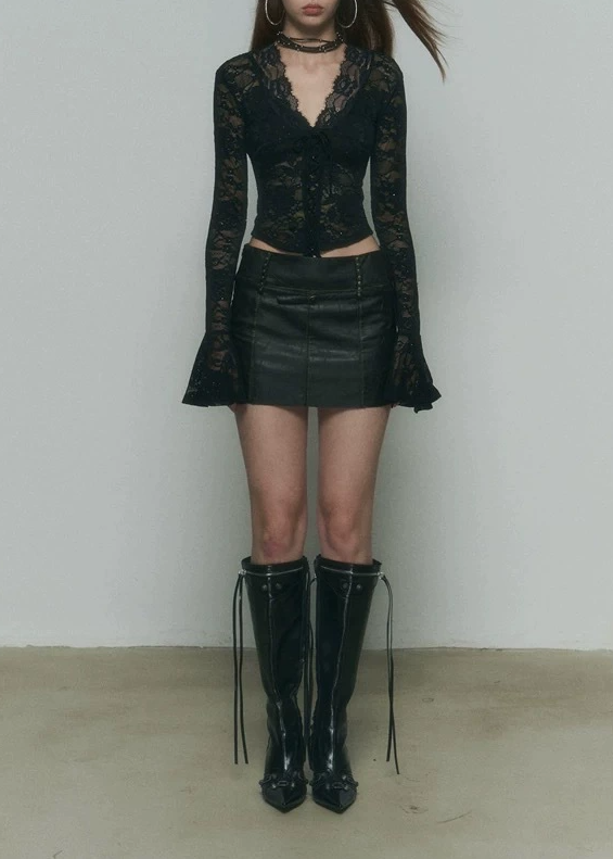 Festim Bell Sleeve Lace Top In Black