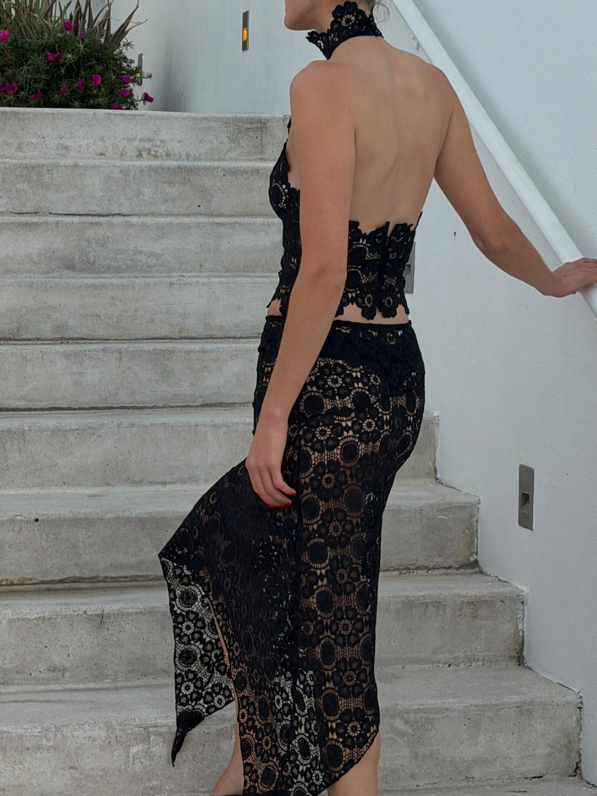 Kiernan Halter Neck Lace Skirt Set