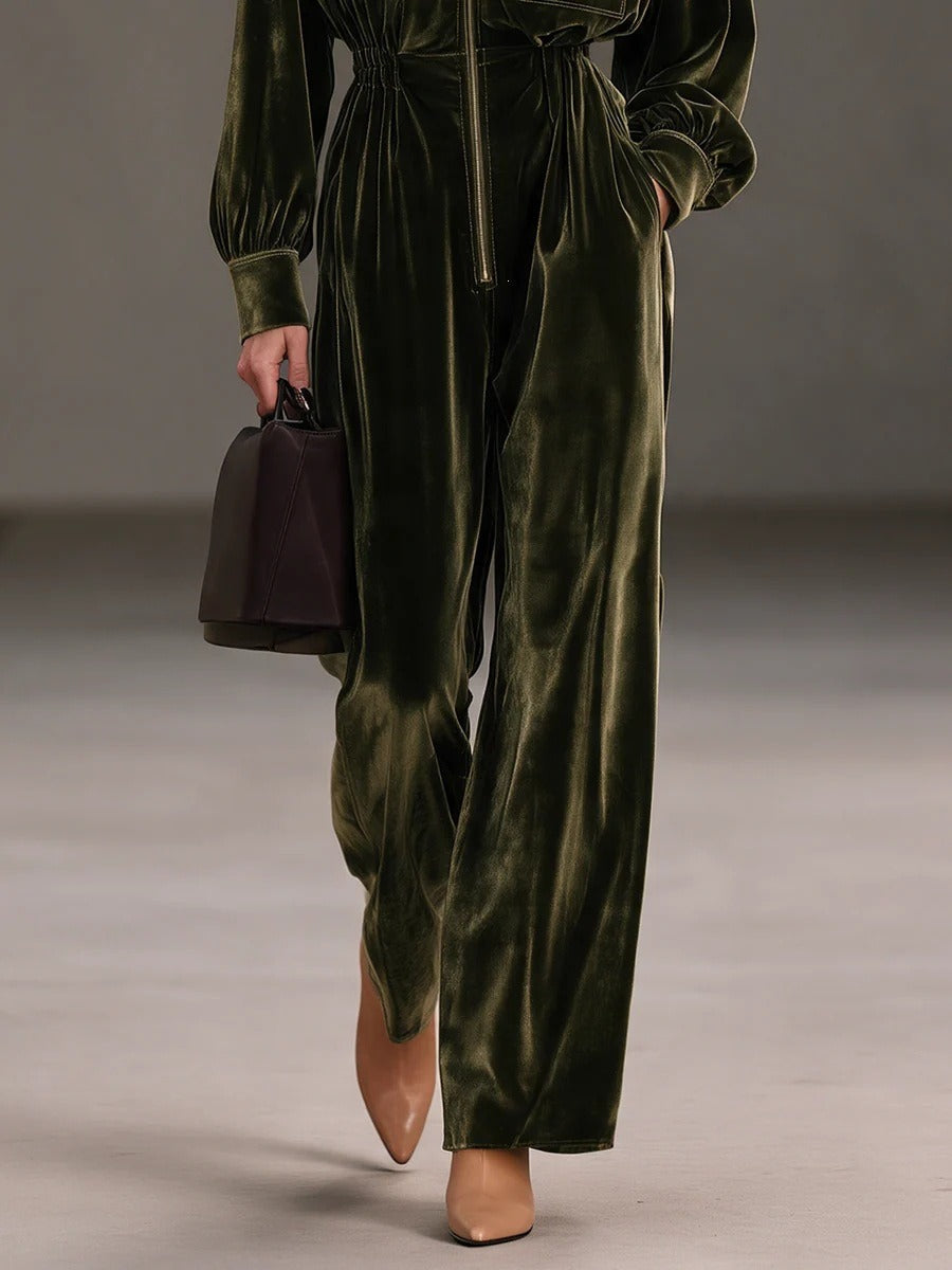 Kumar Balloon Sleeve Velvet Jumpsuit