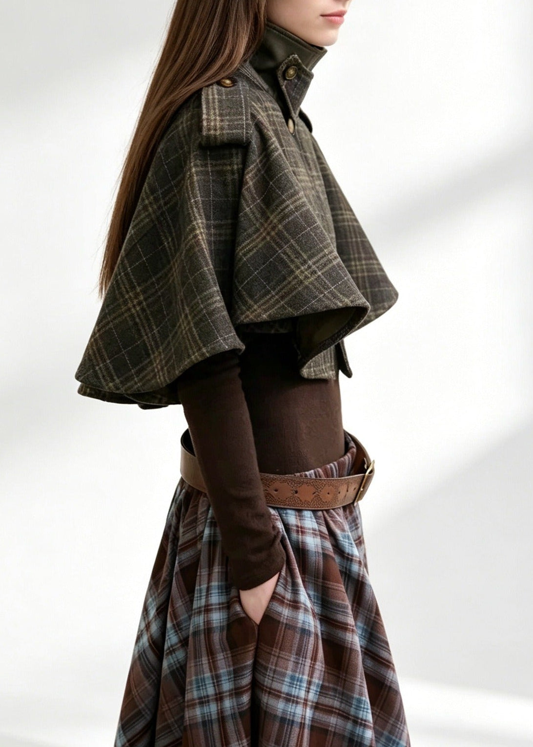 Kerouac High Neck Grid Shawl Jacket