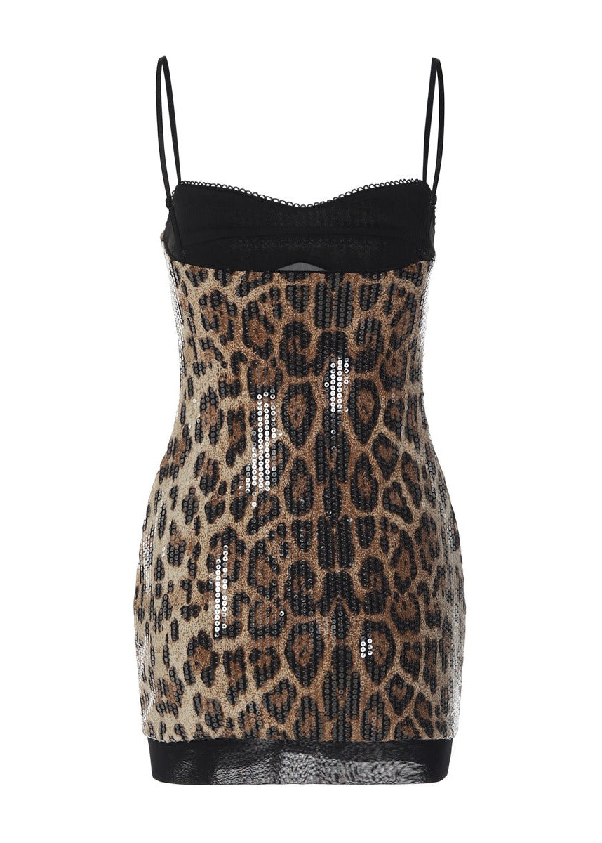 Jaanika Spaghetti Sequin Leopard Mini Dress