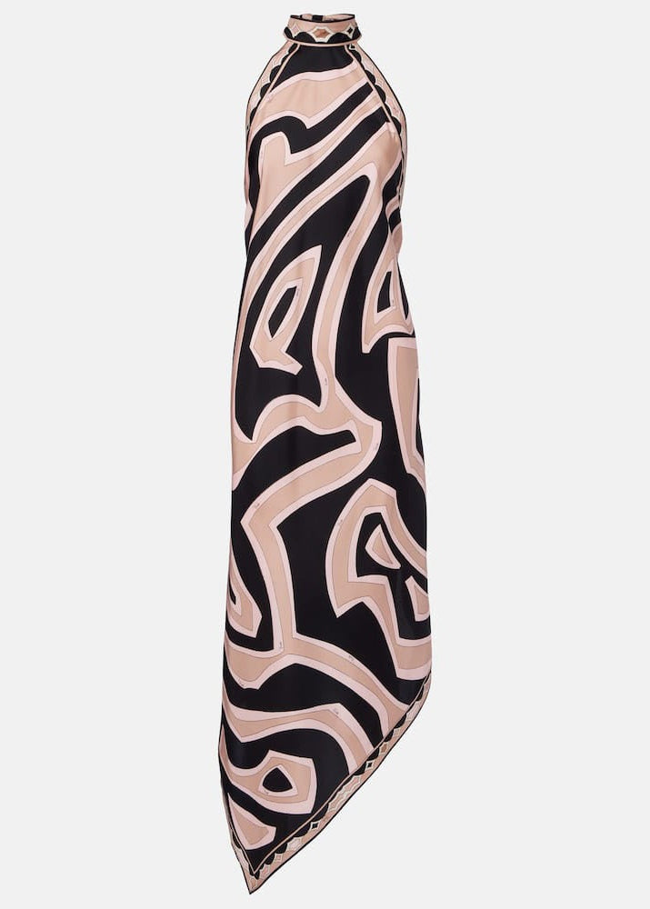 Hardy Halter Neck Print Asymmetric Midi Dress