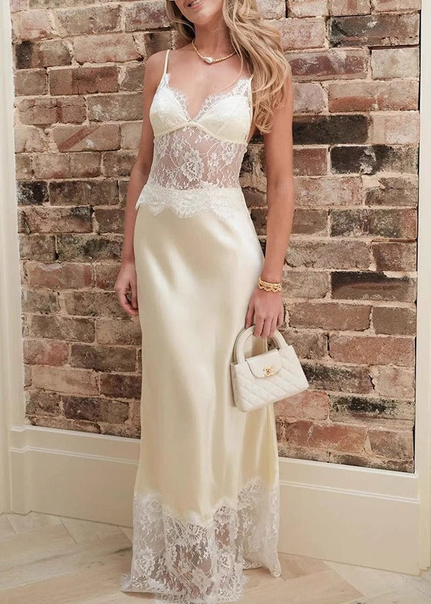 Ilhom Spaghetti Lace Maxi Dress