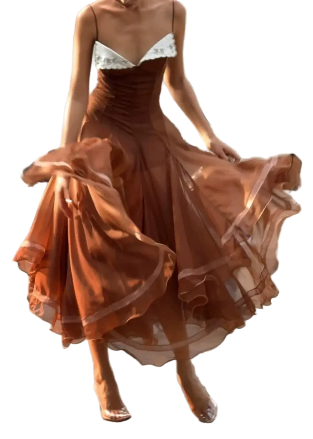 Hadassa Spaghetti Mesh Ruffle Maxi Dress