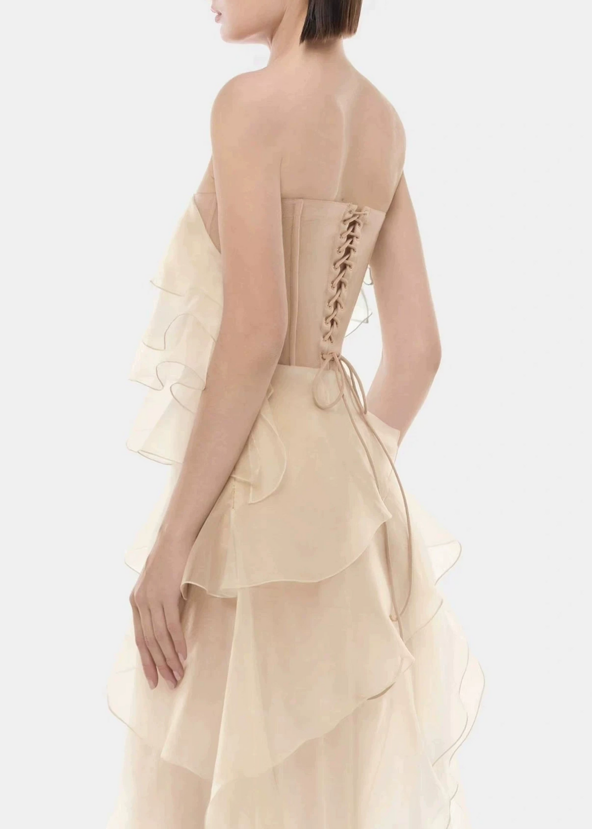 Kikuko Strapless Ruffle Mesh Maxi Dress