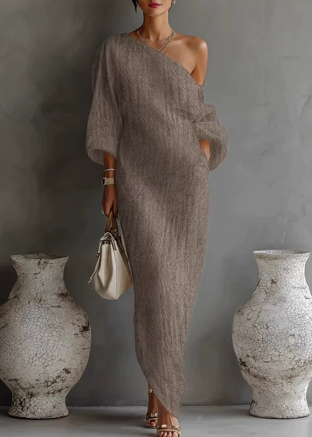 Invidia One Shoulder Maxi Dress In Grey