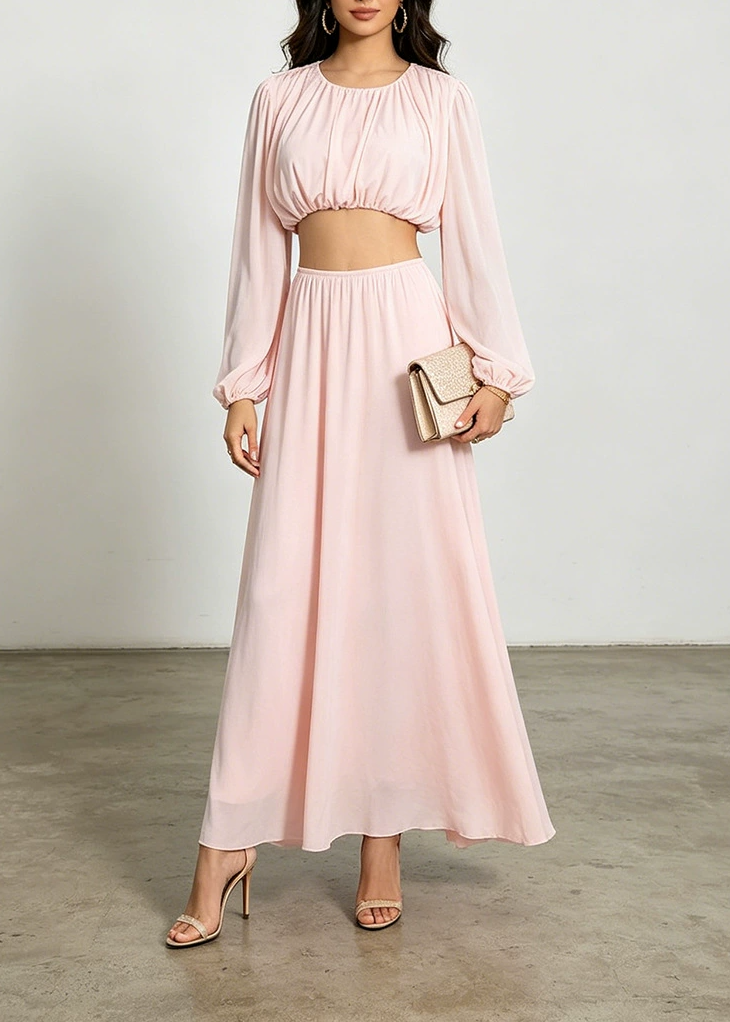 Irmingard Long Sleeve Ruch Skirt Set