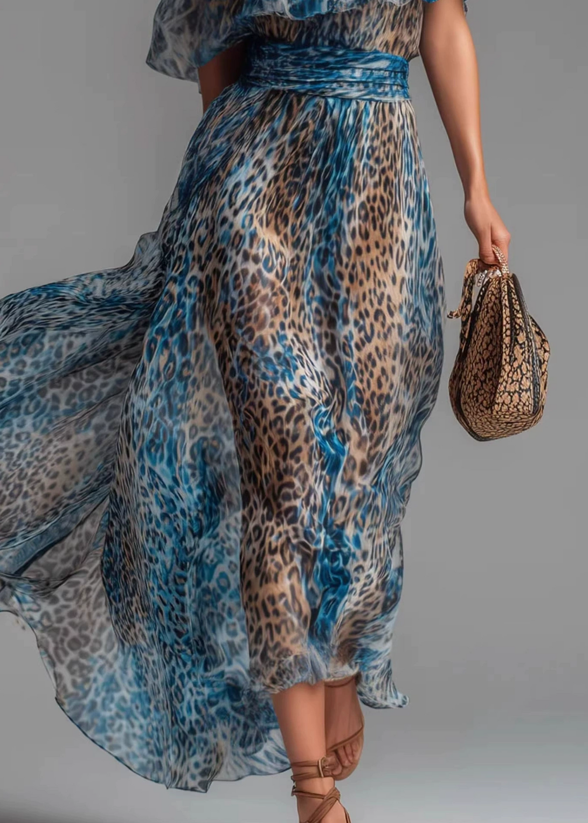 Kazumi One Shoulder Leopard Ruch Maxi Dress