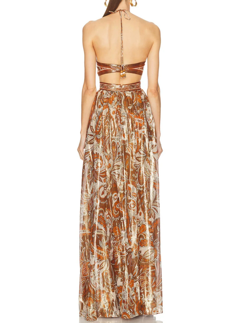 Fflur Halter Neck Paisley Cutout Maxi Dress