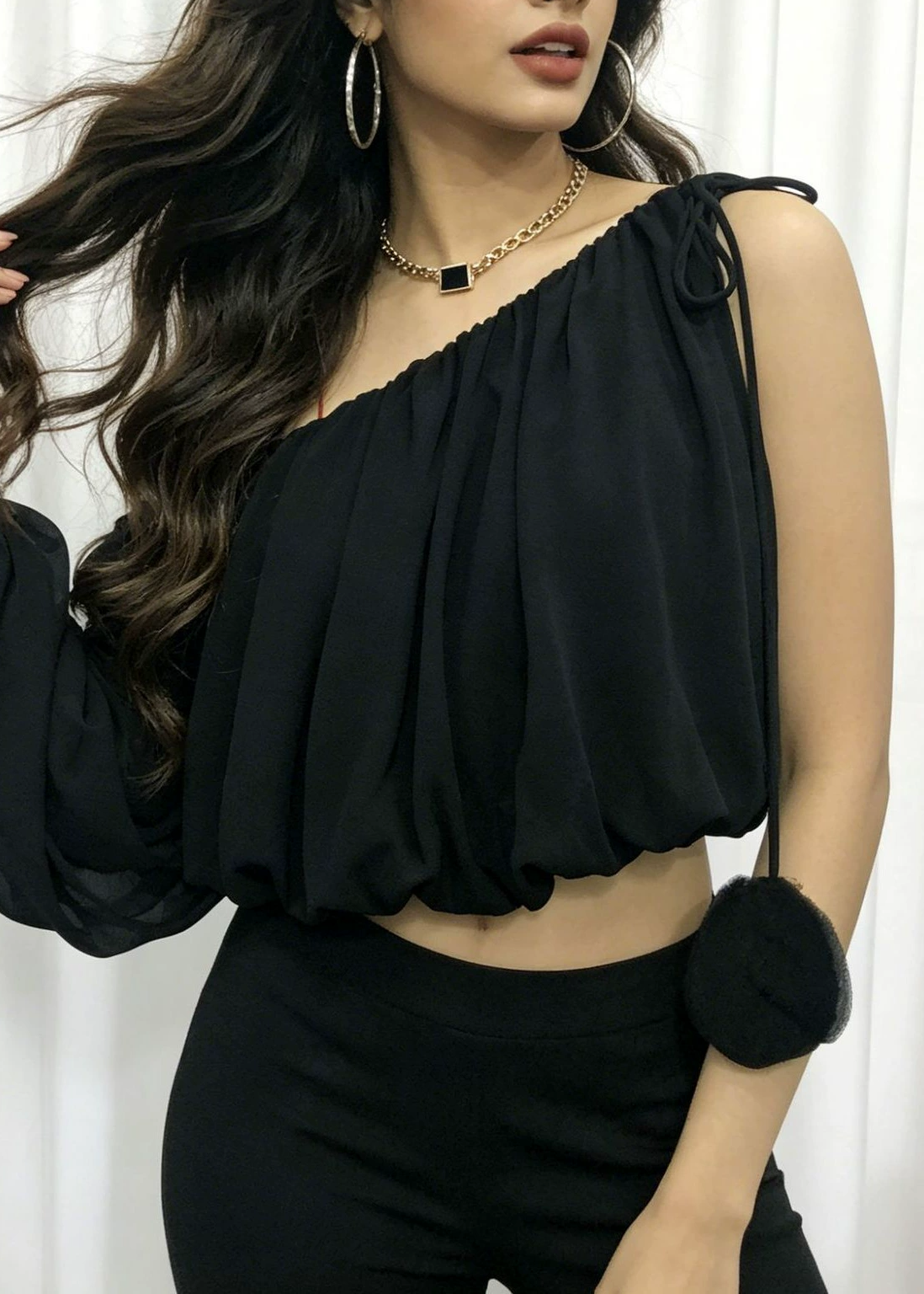 Imogene One Shoulder Asymmetrical Ruch Top