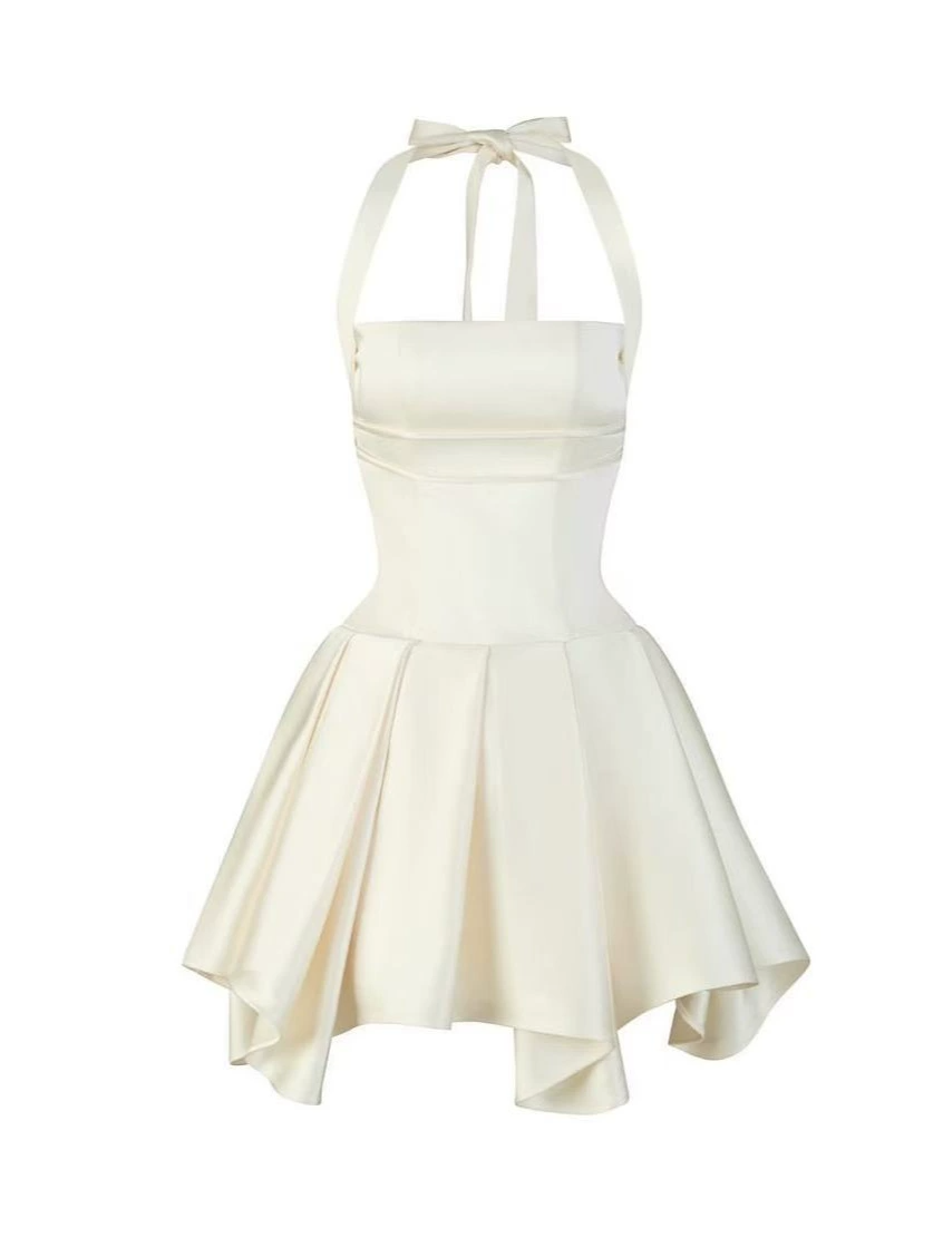 Firmina Halter Neck Silky Mini Dress In White