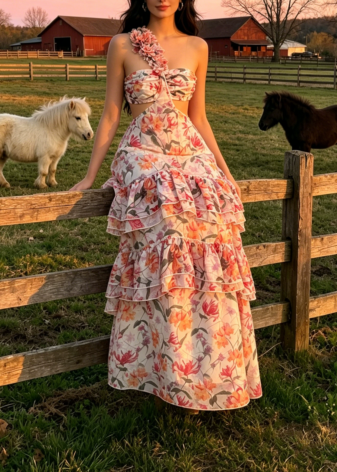 Ilqar One Shoulder Cutout Floral Maxi Dress