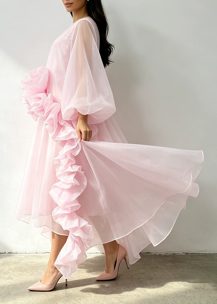 Kirkan Balloon Sleeve Ruffle Mesh Skirt Set