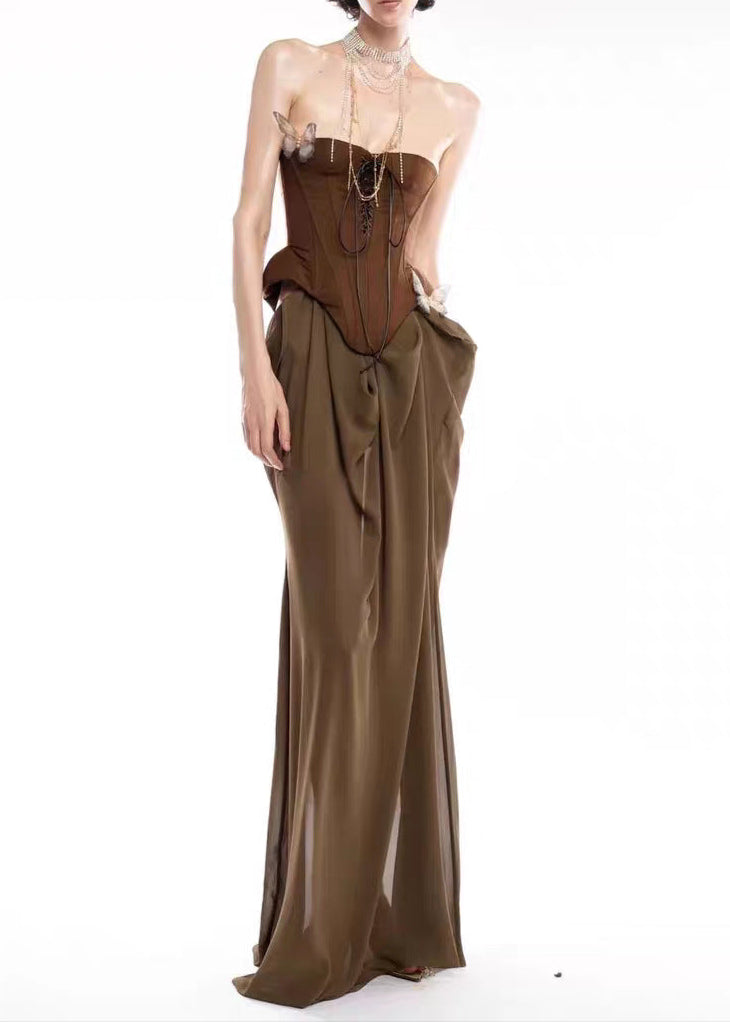 Ardalion Strapless Butterfly Lace Up Skirt Set