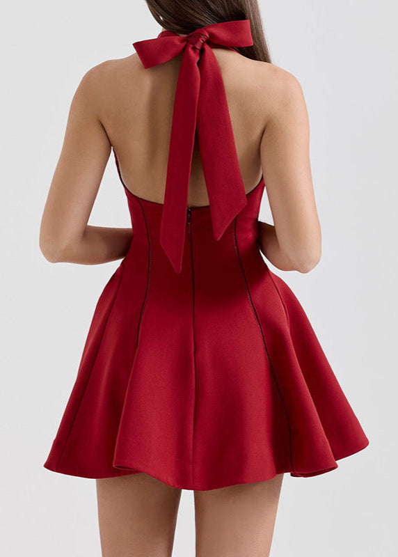Bahati Halter Neck Ruffle Mini Dress In Red