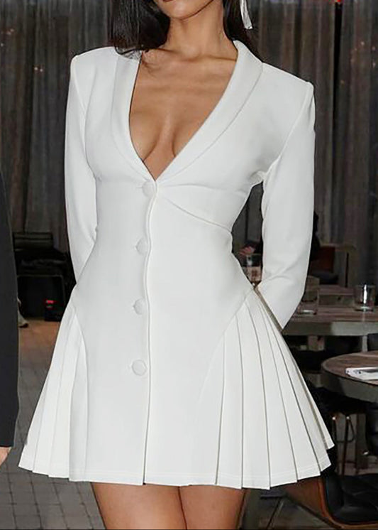 Taylor Plunge Pleat Blazer Mini Dress In White