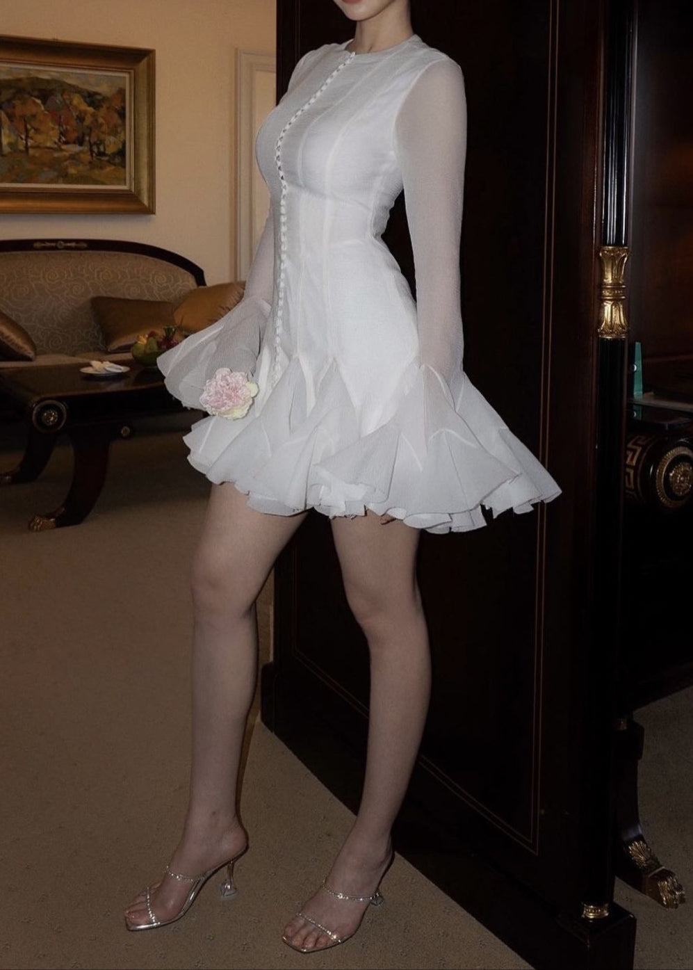 Mccartney Mesh Ruffle Mini Dress In White