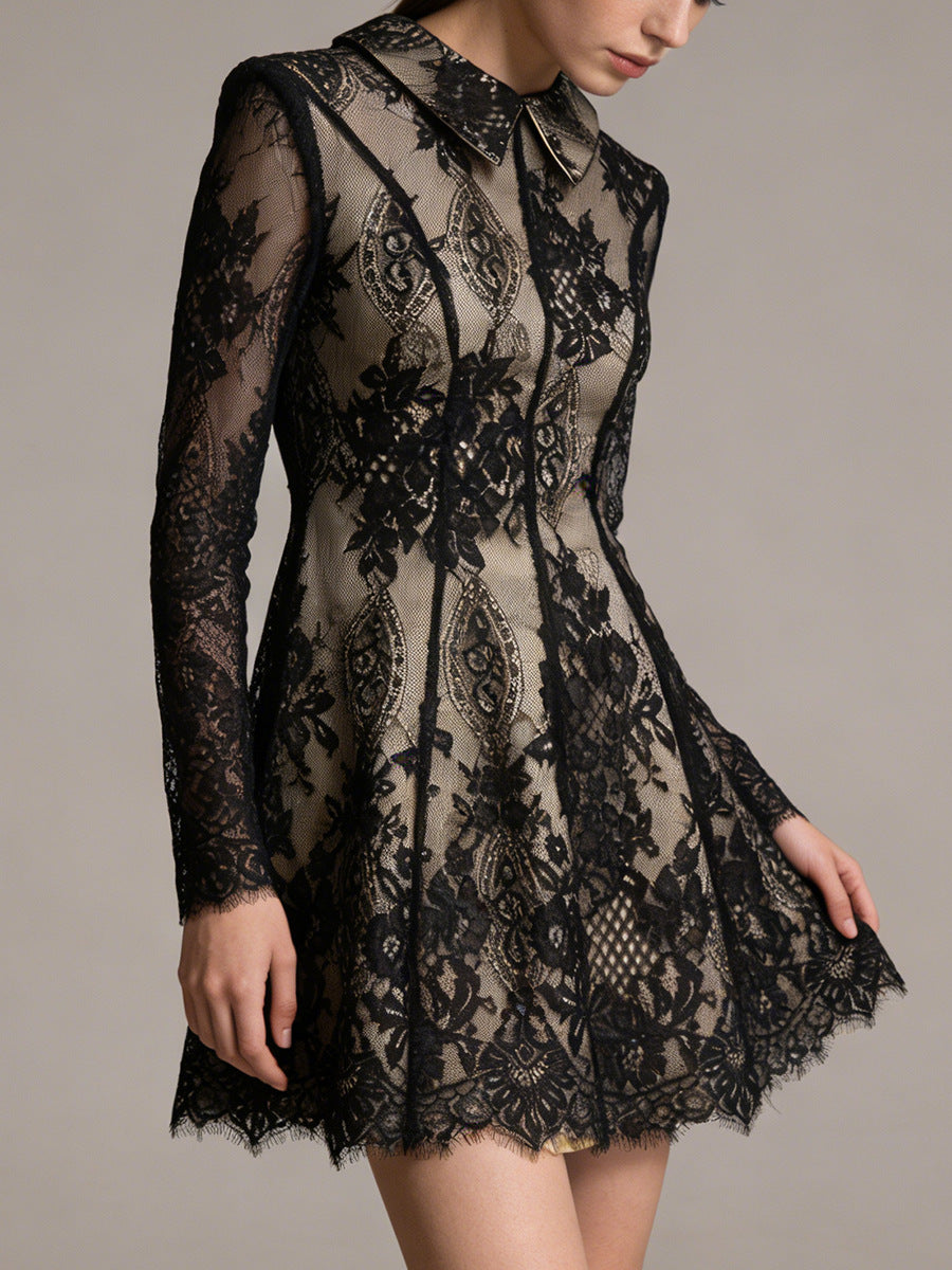 Farai Lapel Lace Mini Dress