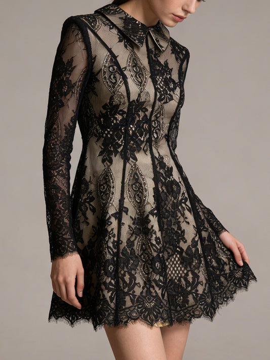Farai Lapel Lace Mini Dress
