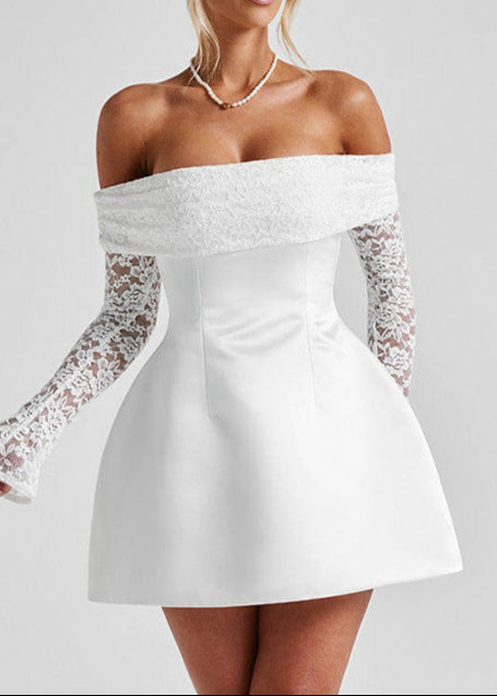 Ammar Off Shoulder Lace Ruch Mini Dress