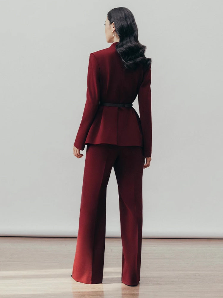 Amariah Plunge Buckle Pants Set In Red