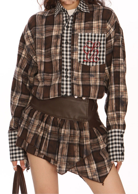 Derren Grid Deconstruct Leather Skirt Set