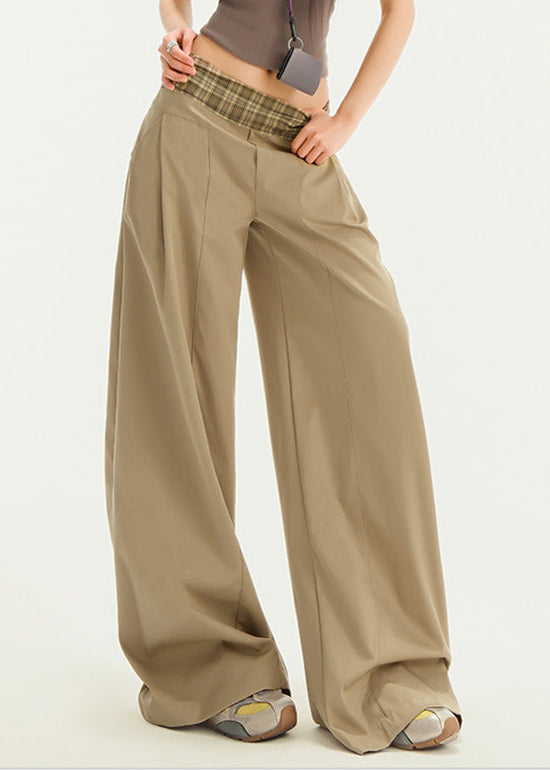 Dafna Grid Wide Leg Pants In Khaki