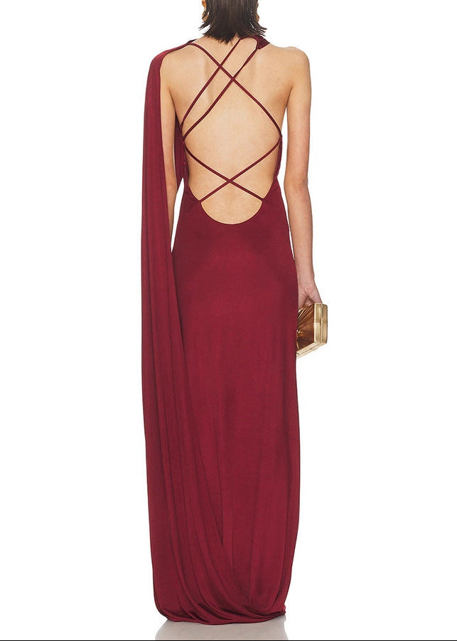 Farkhod Asymmetric Draped Scarf Maxi Dress