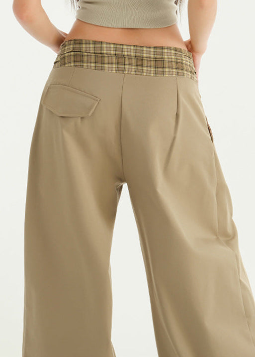 Dafna Grid Wide Leg Pants In Khaki