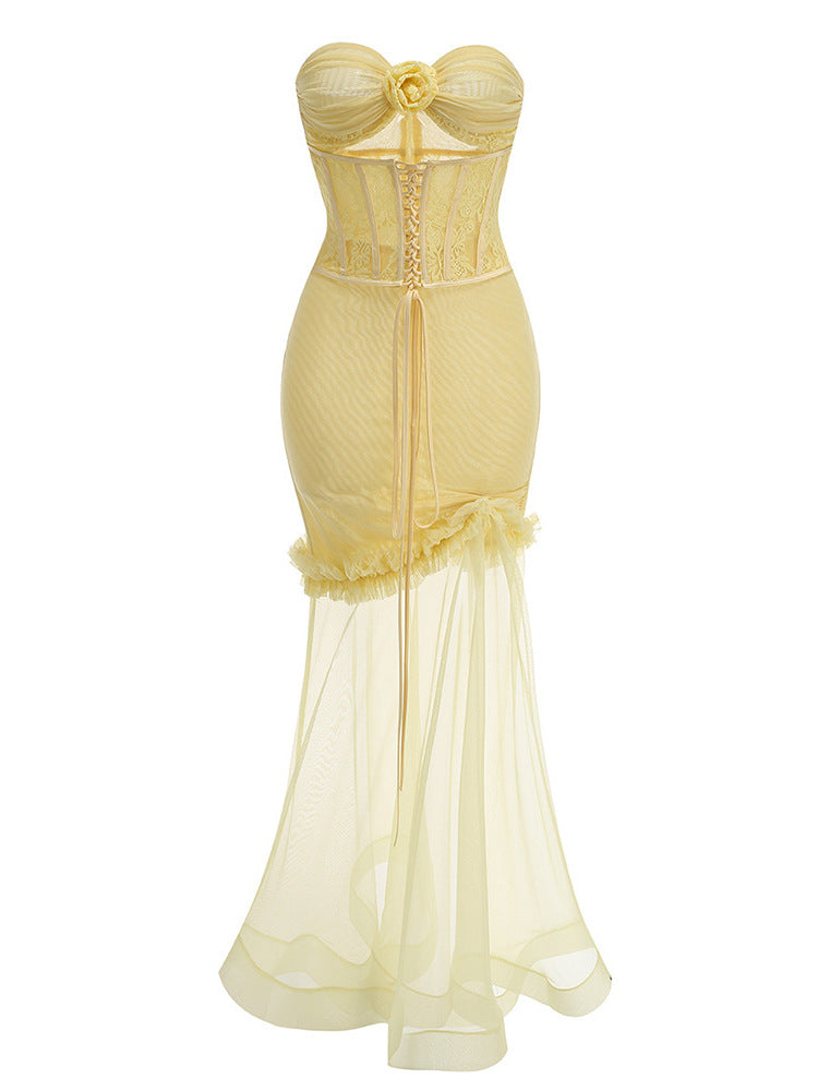 Blanche Cutout Mesh Corset Maxi Dress