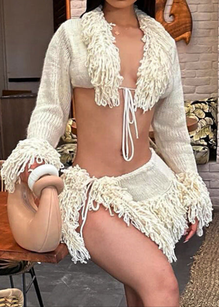 Ande Fringe Lace Up Knit Skirt Set