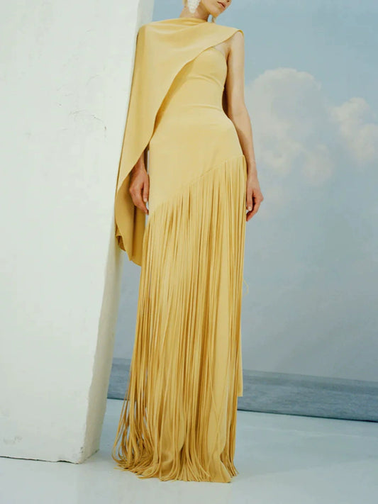 Dortha Fringe Shawl Maxi Dress