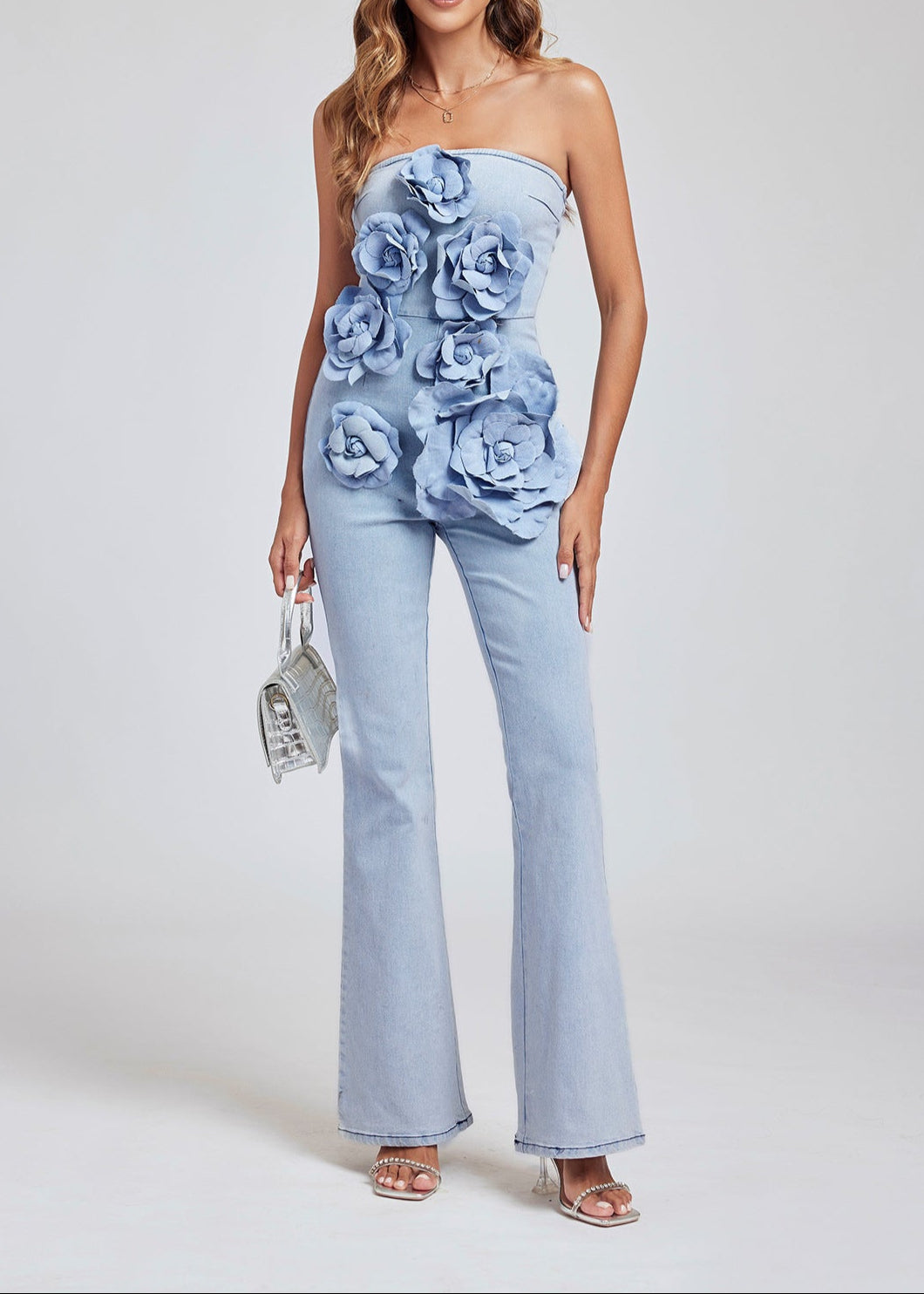 Bellamy Strapless Flower Bleached Jumpsuit