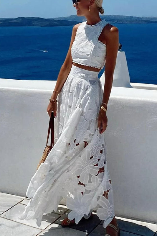 Darleen Sleeveless Flower Cutout Skirt Set