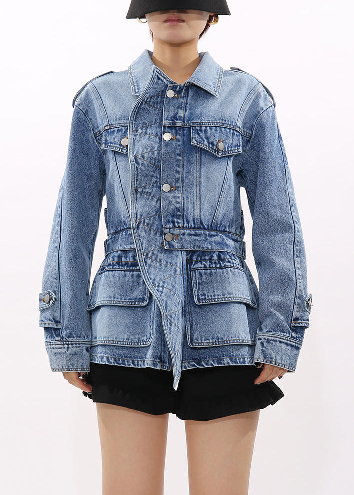 Elouise Asymmetric Ruffle Denim Jacket