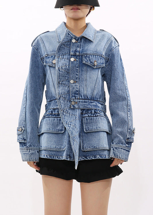 Elouise Asymmetric Ruffle Denim Jacket