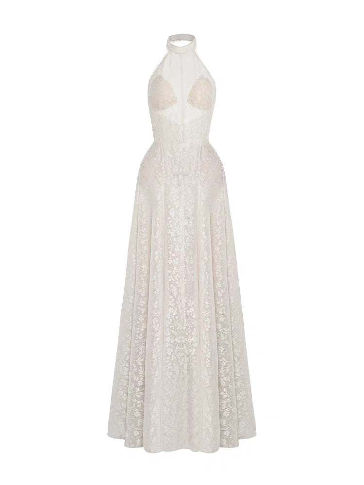 Felice Halter Neck Floral Lace Maxi Dress