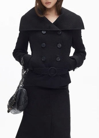 Djuro Funnel Neck Belt Jacket In Black