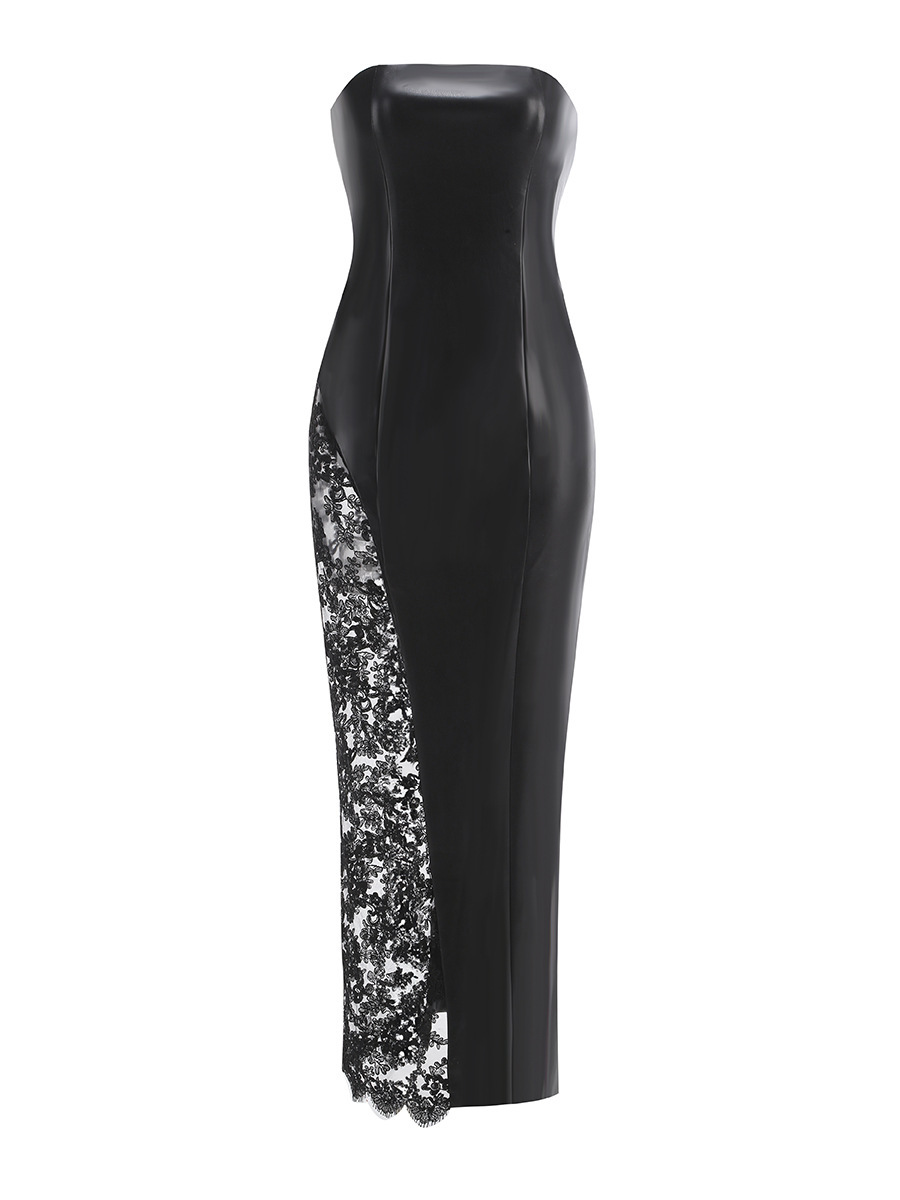 Ifeanyi Strapless Leather Lace Maxi Dress