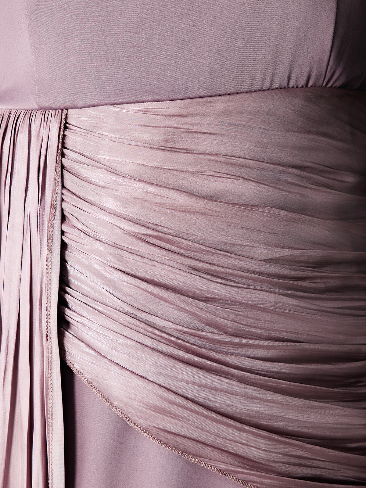 Edie Asymmetric Ruch Fringe Maxi Dress