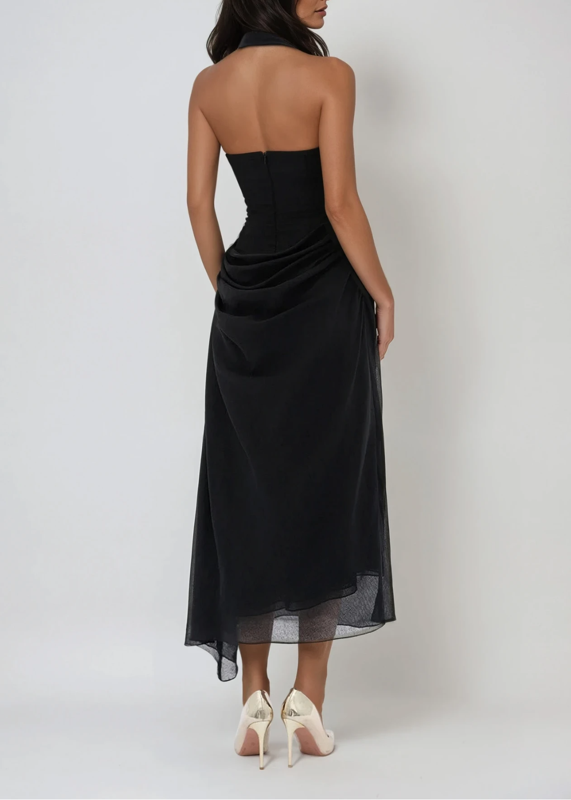 Eleanore Halter Neck Asymmetric Maxi Dress