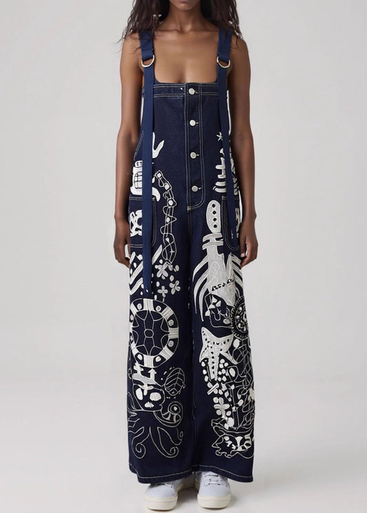 Elvio Embroidered Denim Overalls