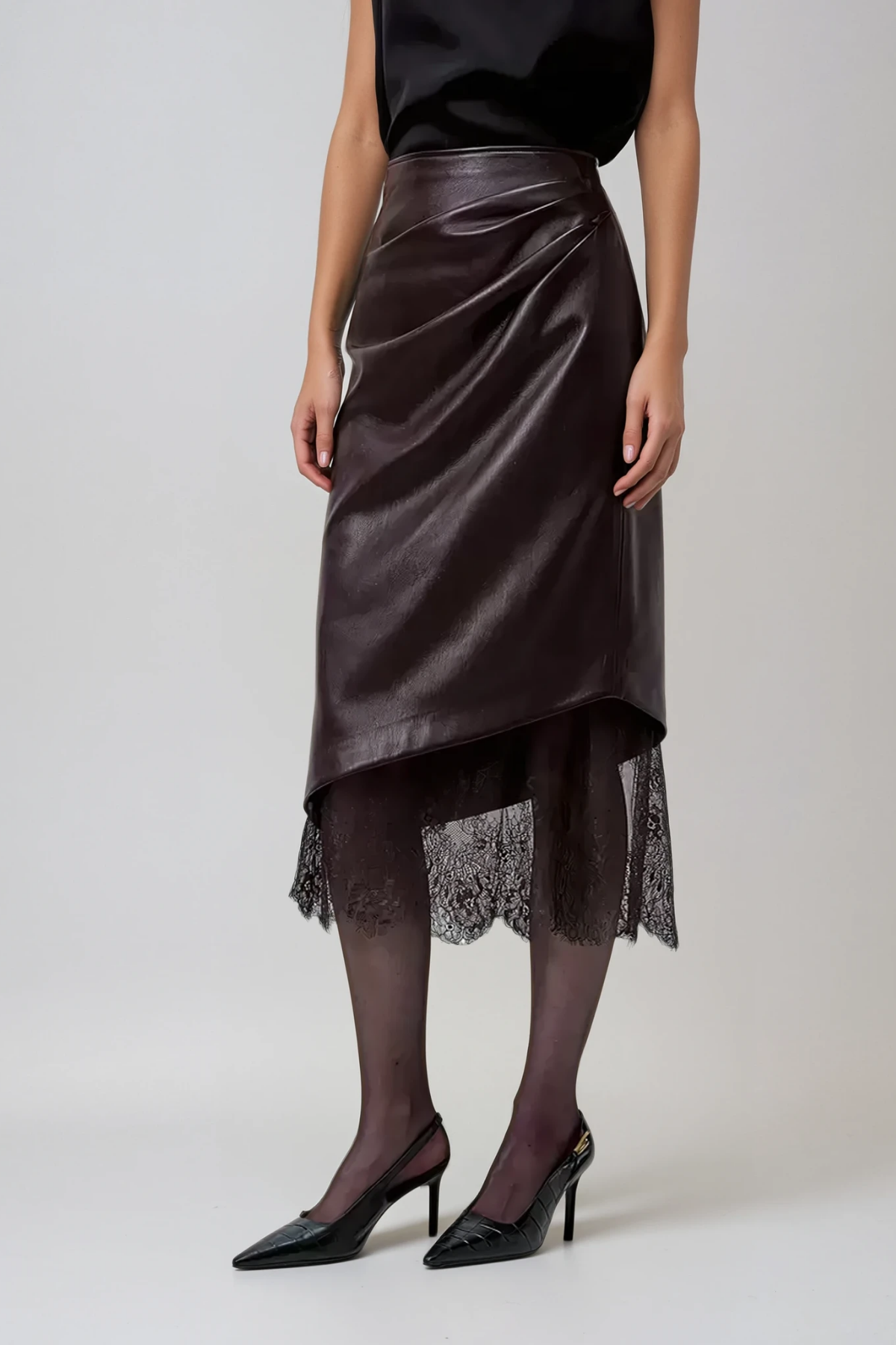 Diosdado Deconstruct Leather Midi Skirt