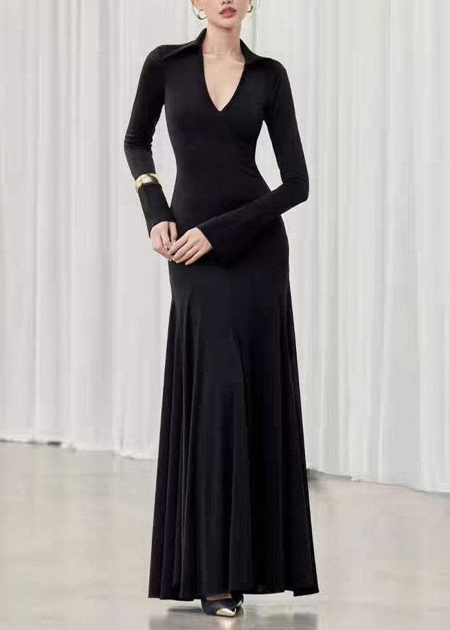 Elvy Bell Sleeve Plunge Maxi Dress