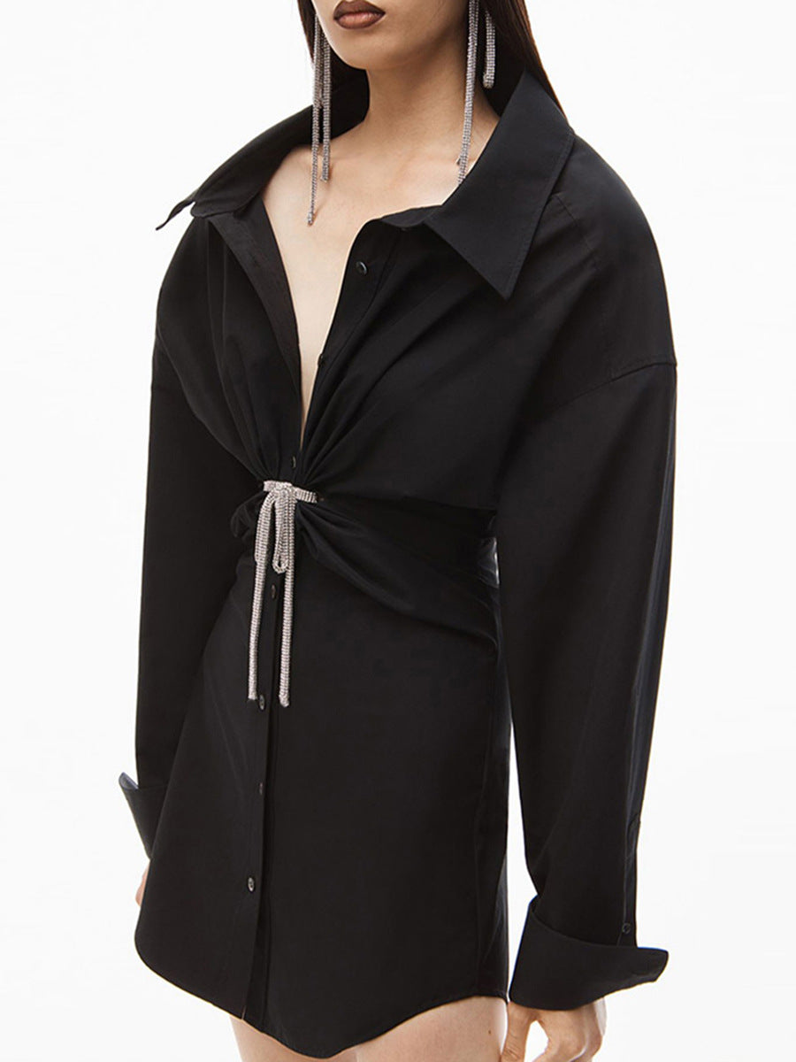 Josue Lapel Bow Mini Dress In Black