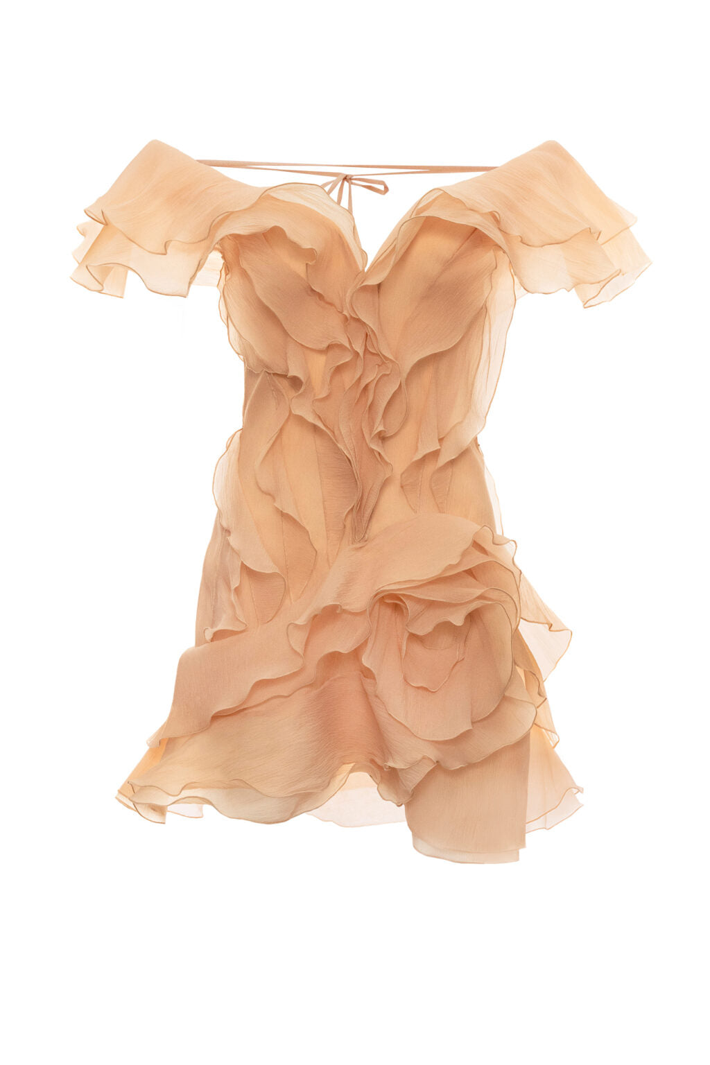 Regan V Neck Ruffle Asymmetric Mini Dress In Champagne