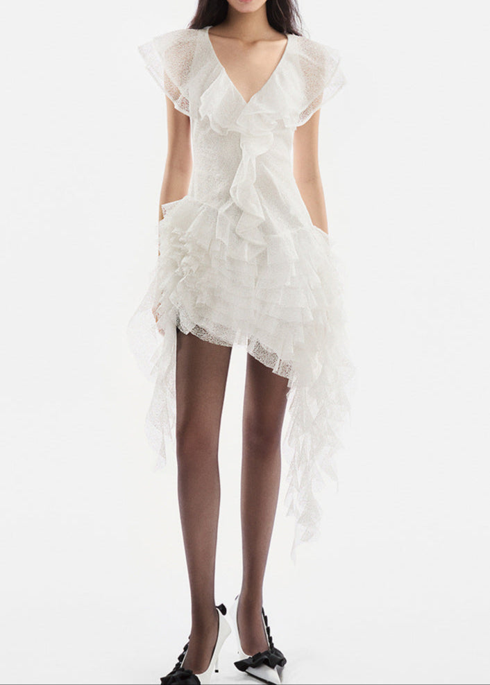 Antranig Ruffle Mesh Fringe Mini Dress